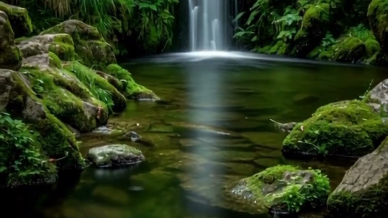 Relax and unwind beside a peaceful forest waterfall 🌿