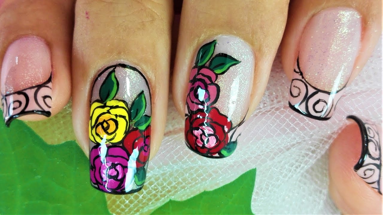 Facil diseño de uñas con rosas - Decoración de uñas rosas - Diseño fácil de uñas con flores