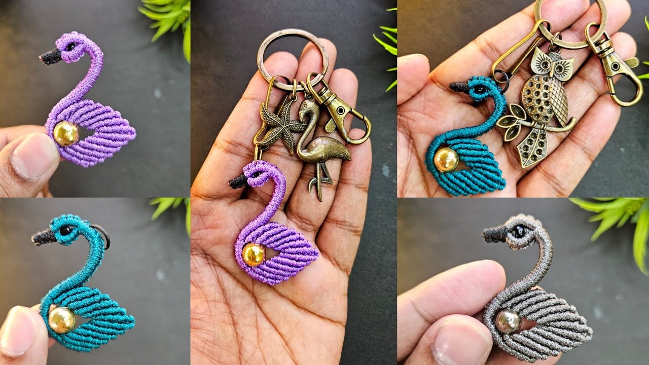 DIY Handmade Macrame Bird swan Keychain