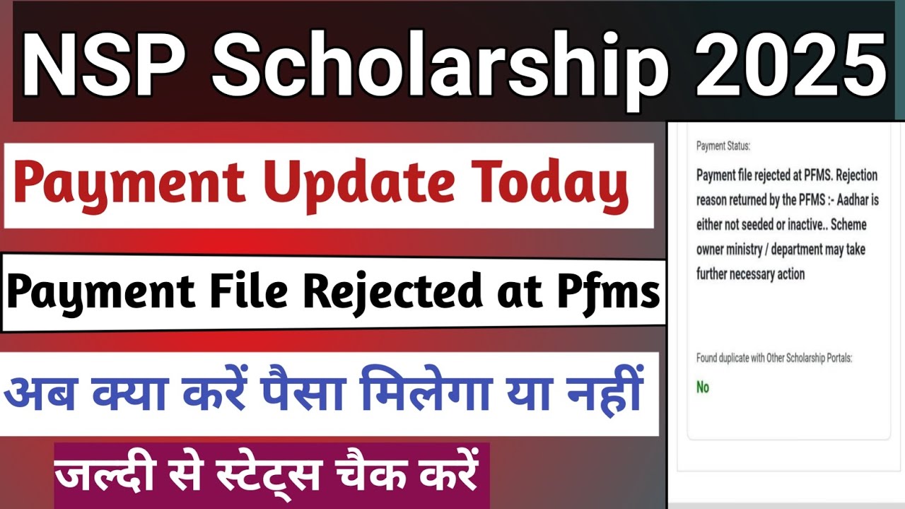 NSP Payment File Rejected at Pfms 2025 | Payment Reject | NSP Payment Kab Tak Aayega | NSP 2025-26 