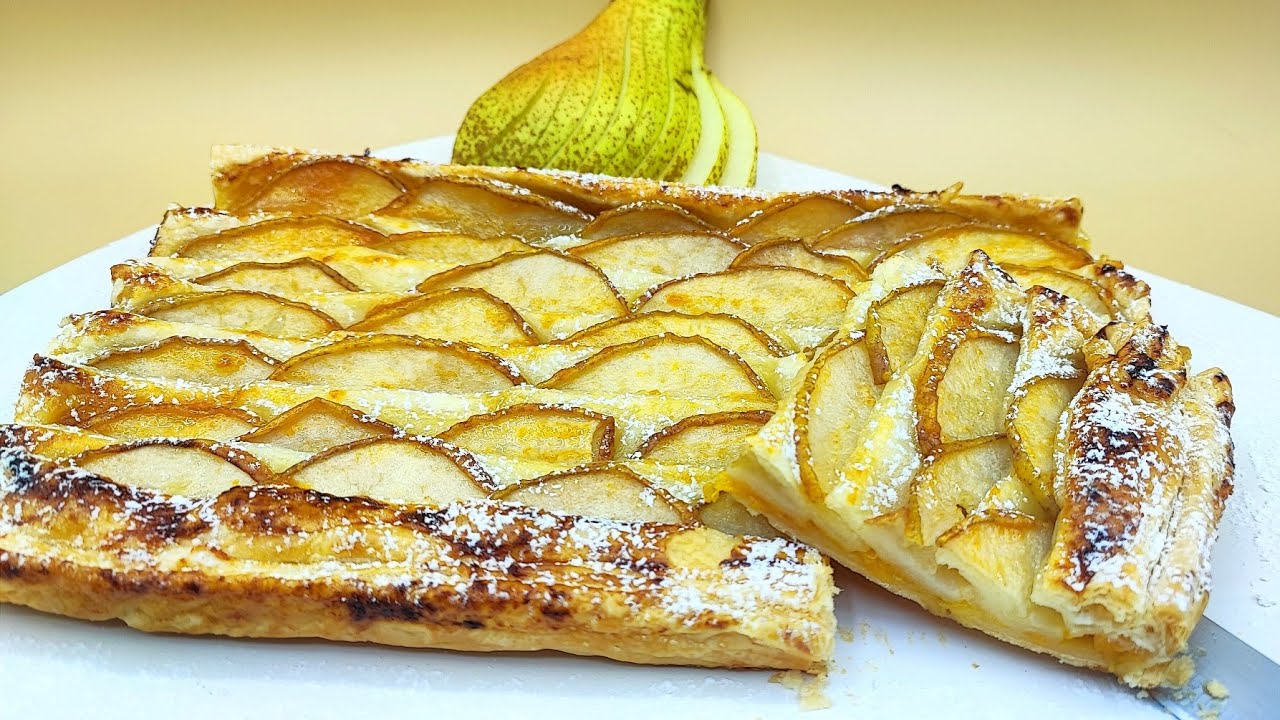 Torta di sfoglia con pere e marmellata 📌 ricetta vegana