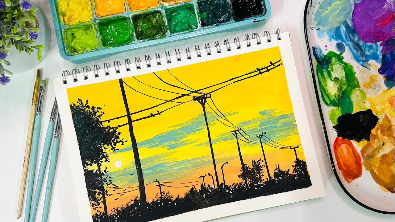 Cỏ Art / Gouache painting / Landscape painting / vẽ tranh phong cảnh bằng màu Gouache