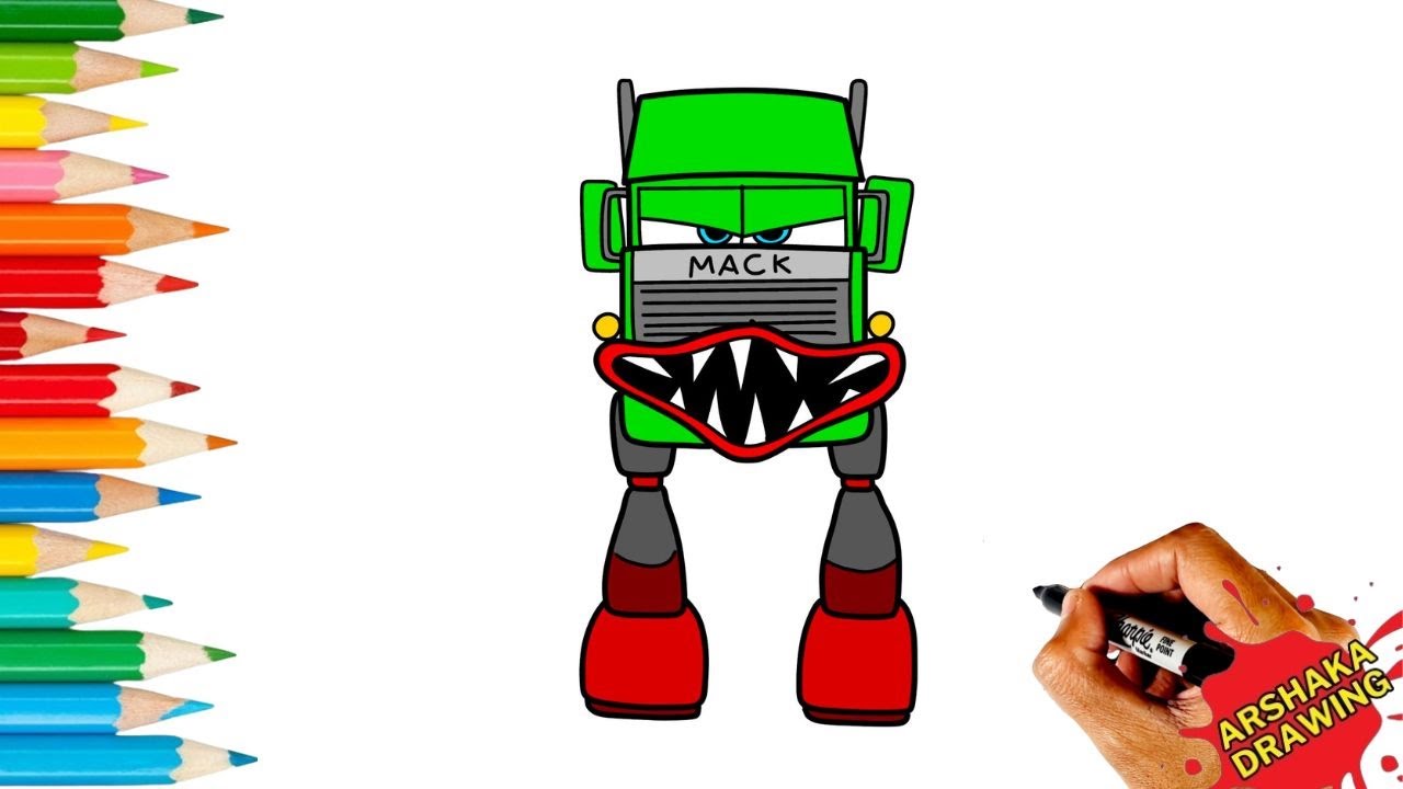 Drawing Mack Truck Robot Eater Easy Step by Step | Lightning McQueen #mcqueen #macktruckeater