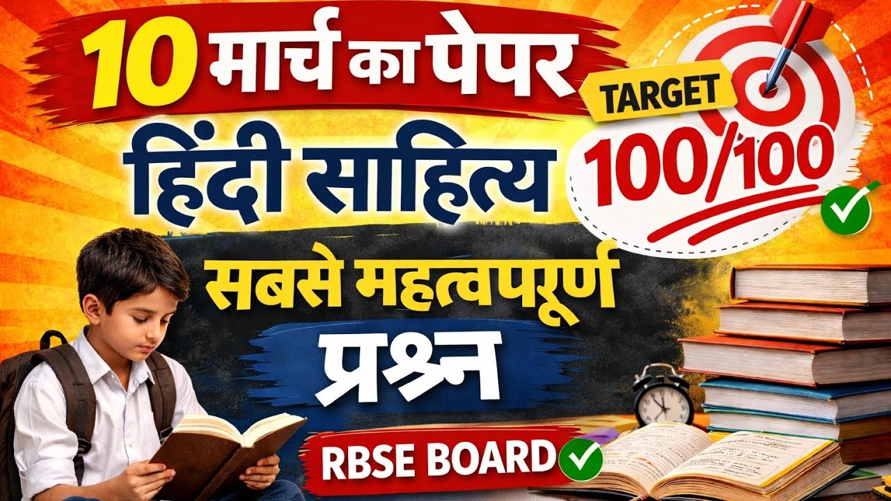 10 मार्च हिंदी साहित्य पेपर 2026 | Most Important Questions | RBSE Board Target 100/100 🎯