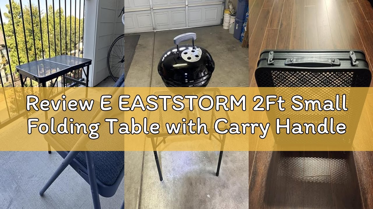Review E EASTSTORM 2Ft Small Folding Table with Carry Handle, Adjustable Height 10.6–22 in, Black Me