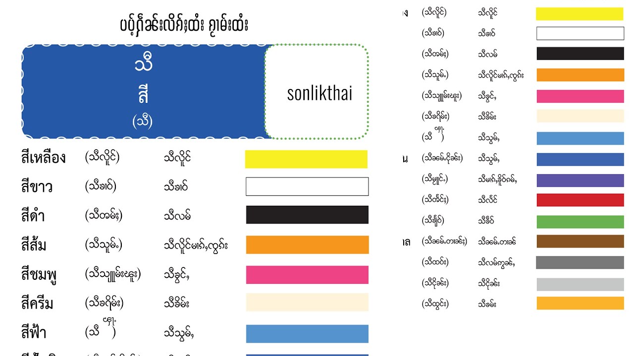 သီၵႂၢမ်းထႆး สีภาษาไทย
