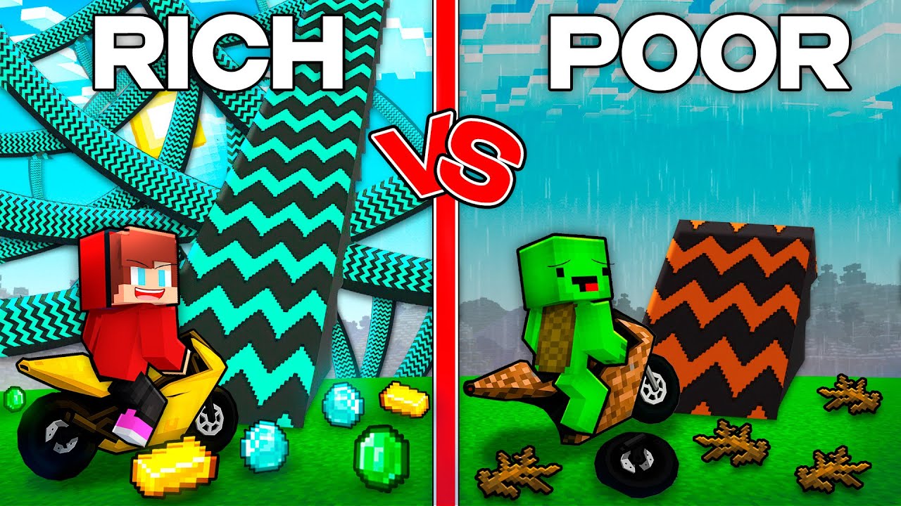Mikey & JJ Choose POOR vs RICH Motorcycle Trampoline - Minecraft Battle Maizen