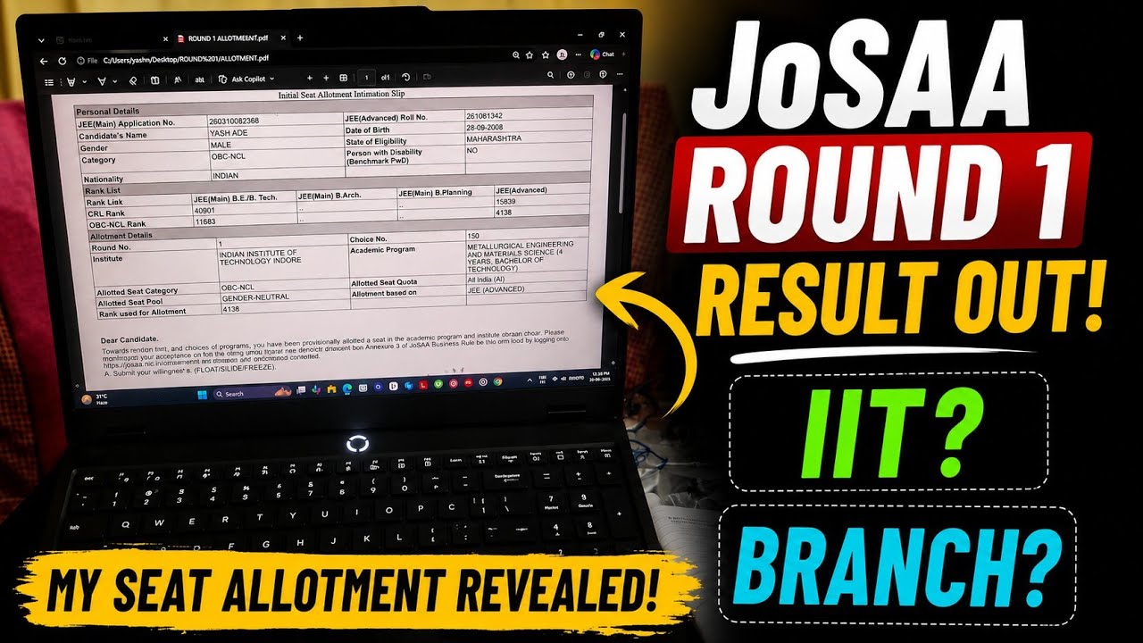 🚨 JOSAA 2026 ROUND 1 RESULT IS HERE... MY IIT ALLOTMENT 😱