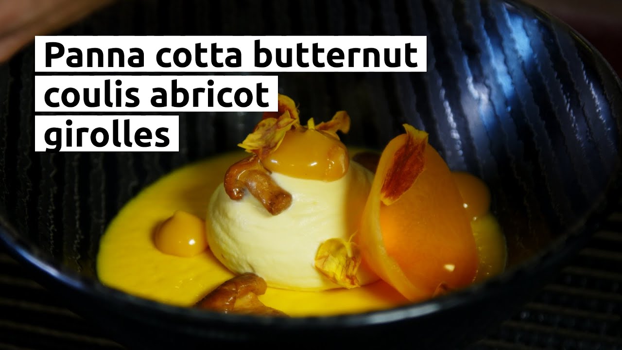Panna cotta butternut, coulis abricot, girolles