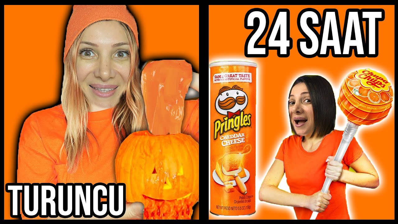 24 SAAT HER ŞEY TURUNCU CHALLENGE! **TURUNCU SLİME TURUNCU YEMEKLER TURUNCU RESİM** Dobişko Tv