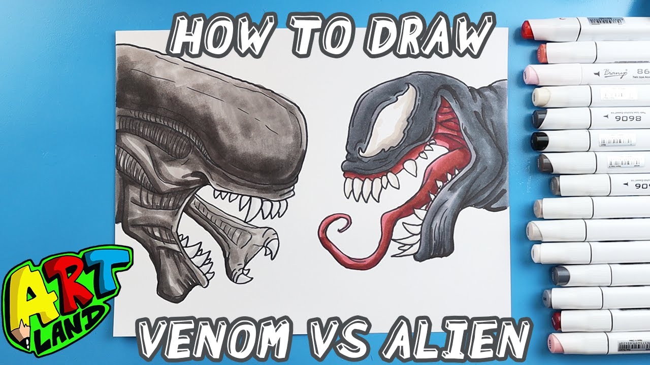 How to Draw VENOM VS ALIEN