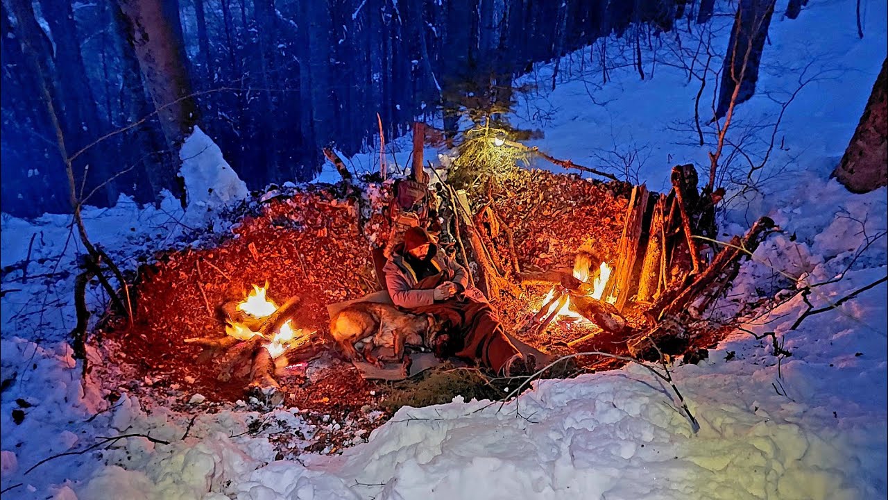 Как выжить ночью в ледяном глубоком снегу? Бушкрафт кемпинг, кулинария в дикой природе