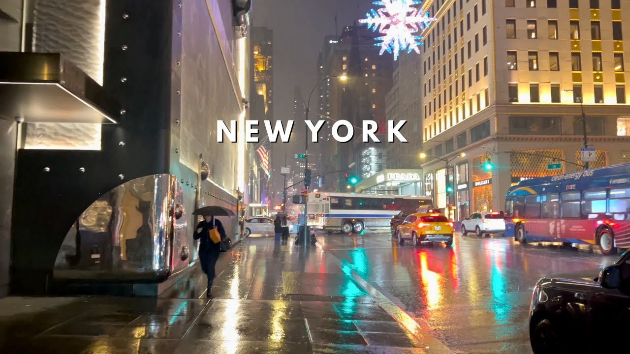 NYC Luxury District Walk in HEAVY THUNDERSTORM RAIN ⛈️ Manhattan 5th Ave ASMR 4K