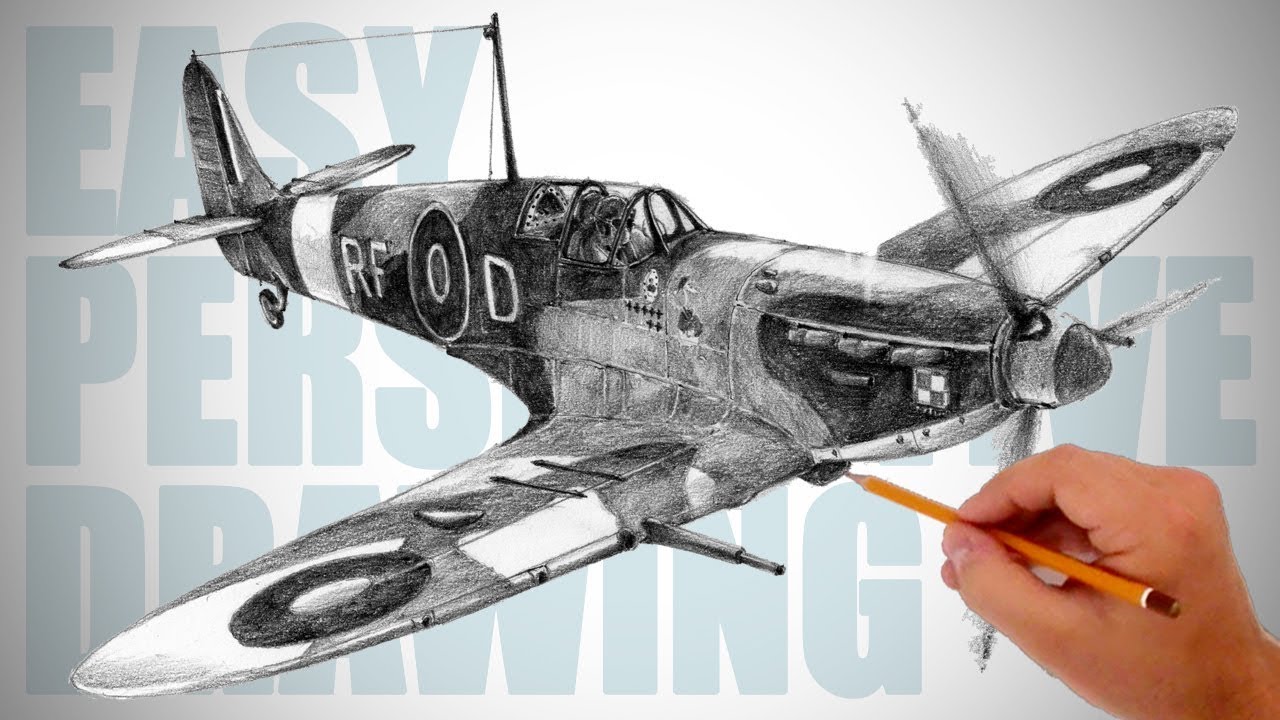 How to draw WW2 aircraft (Spitfire) - Easy Perspective Drawing 29