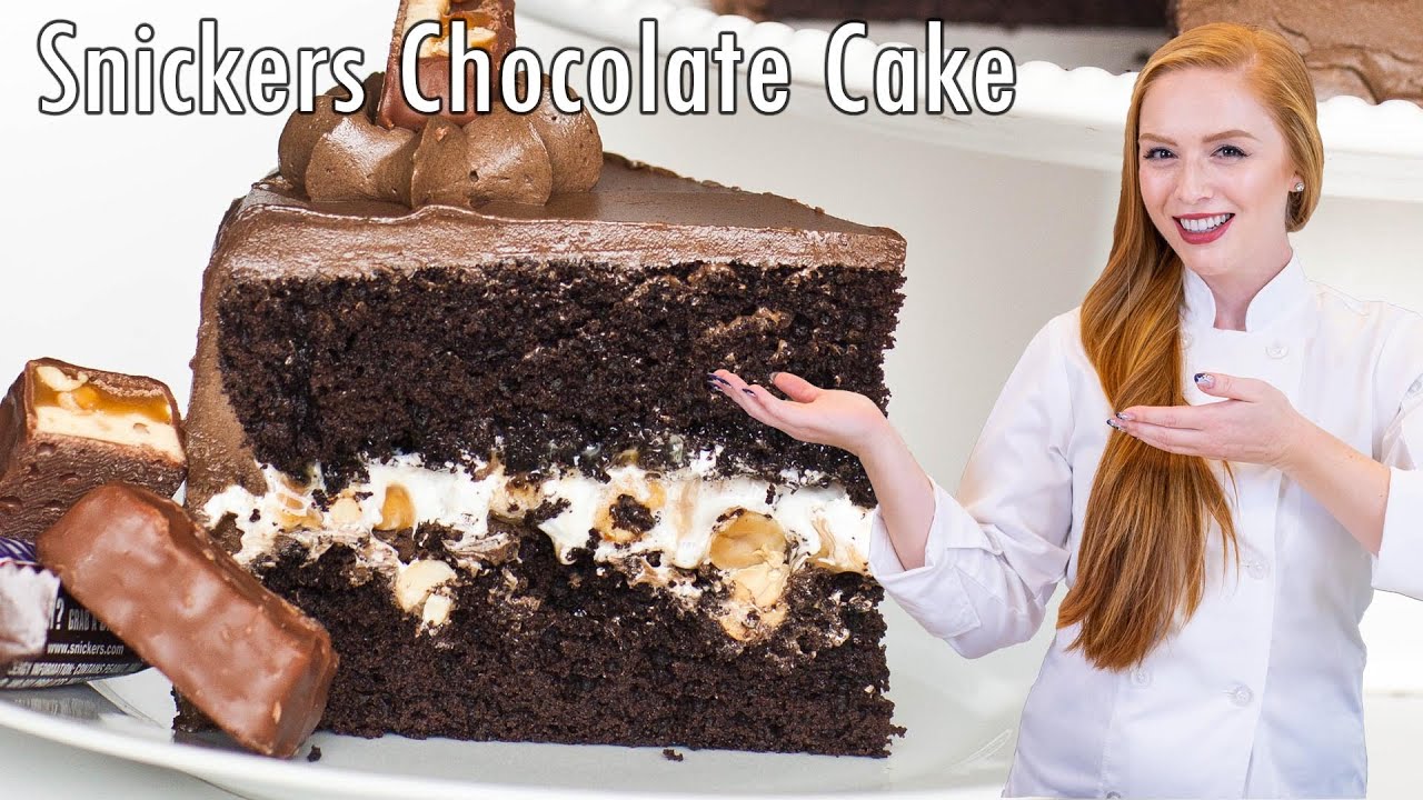AMAZING Snickers Chocolate Cake Recipe - with caramel & marshmallow filling!!