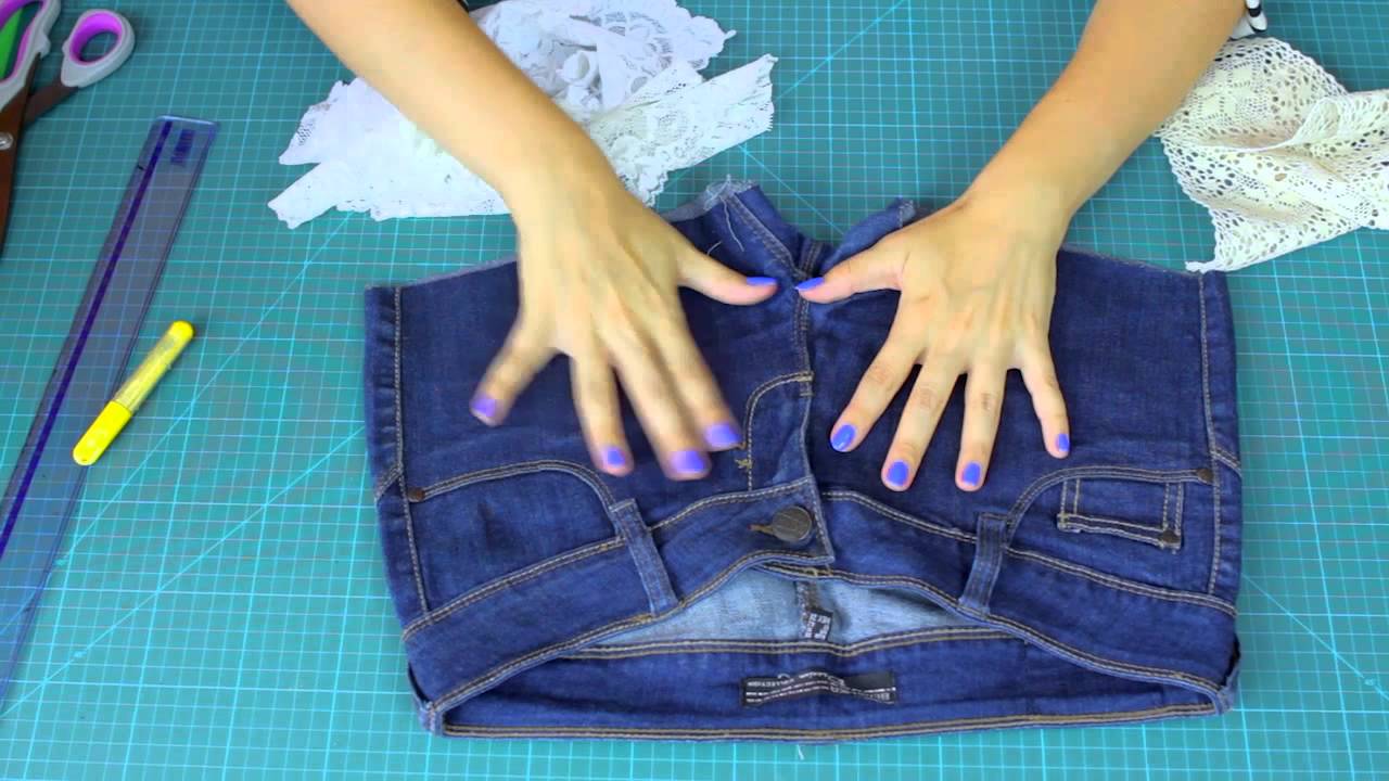 DIY:  przerób jeansy na szorty z koronką
