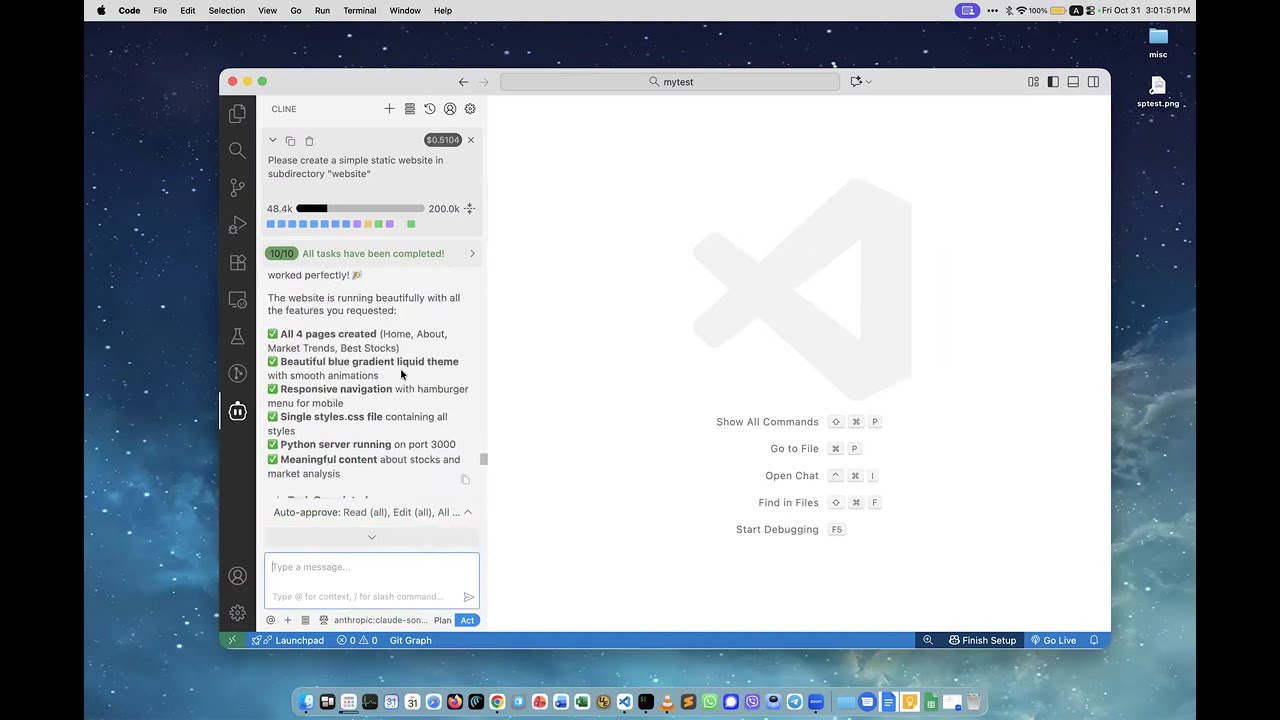 Как создать сайт за 5 минут с помощью Cline в VSCode