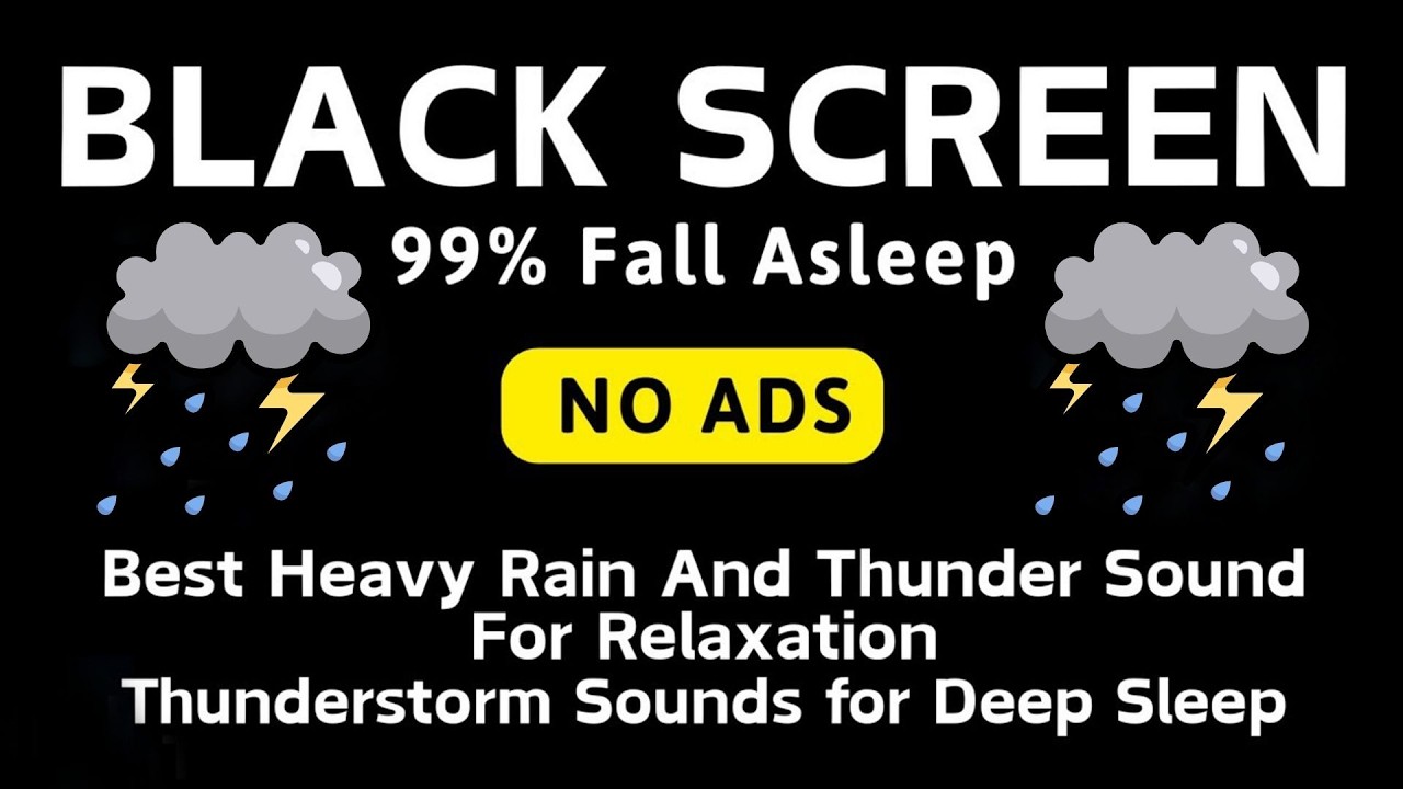 🔴 Best Heavy Rain And Thunder Sound For Relaxation - Black Screen | Deep Sleep Storm for Insomnia