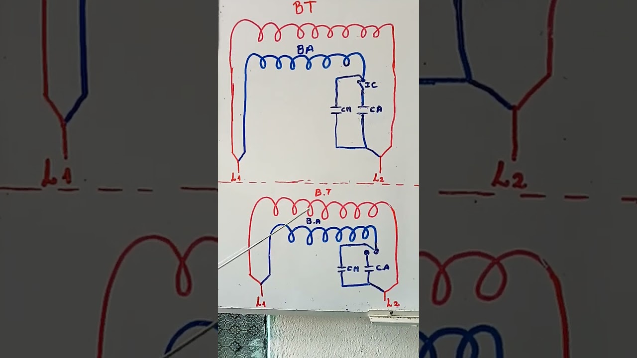 Conexión de condensadores de arranque y marcha en un motor monofasico.