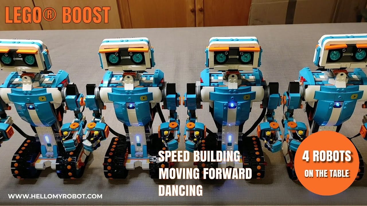 LEGO® BOOST 17101 -- 4 VERNIE ROBOTS ON THE TABLE -- speed building, moving forward and dancing!