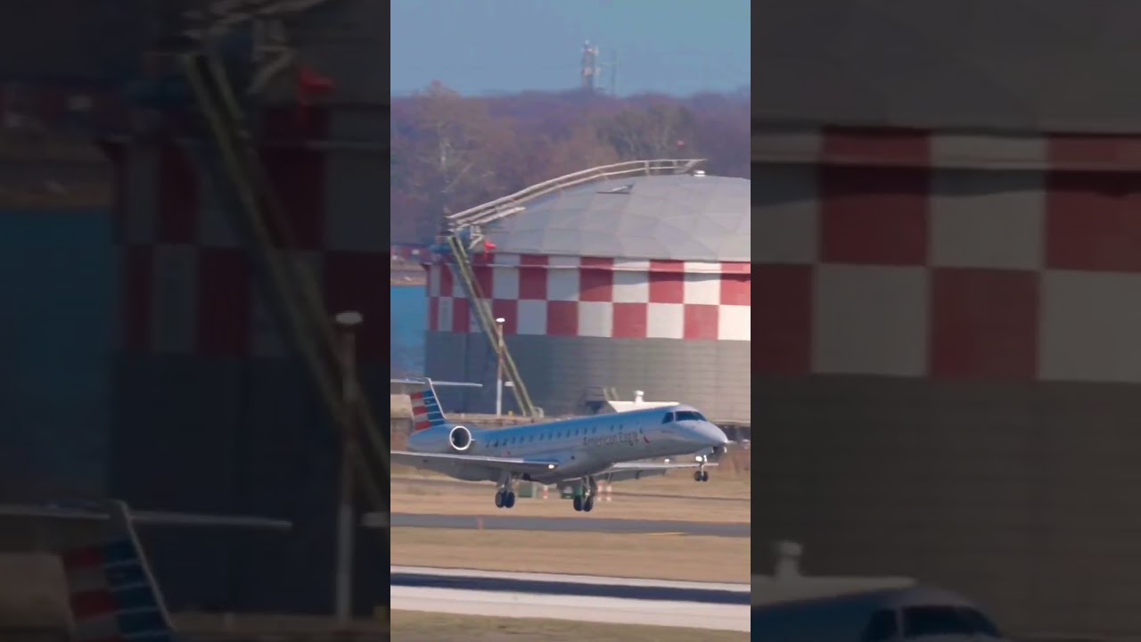 Hard Landing by Pilot E145 Jet American Eagle 😣 #planespotting #aviation #closeup #shorts #embraer