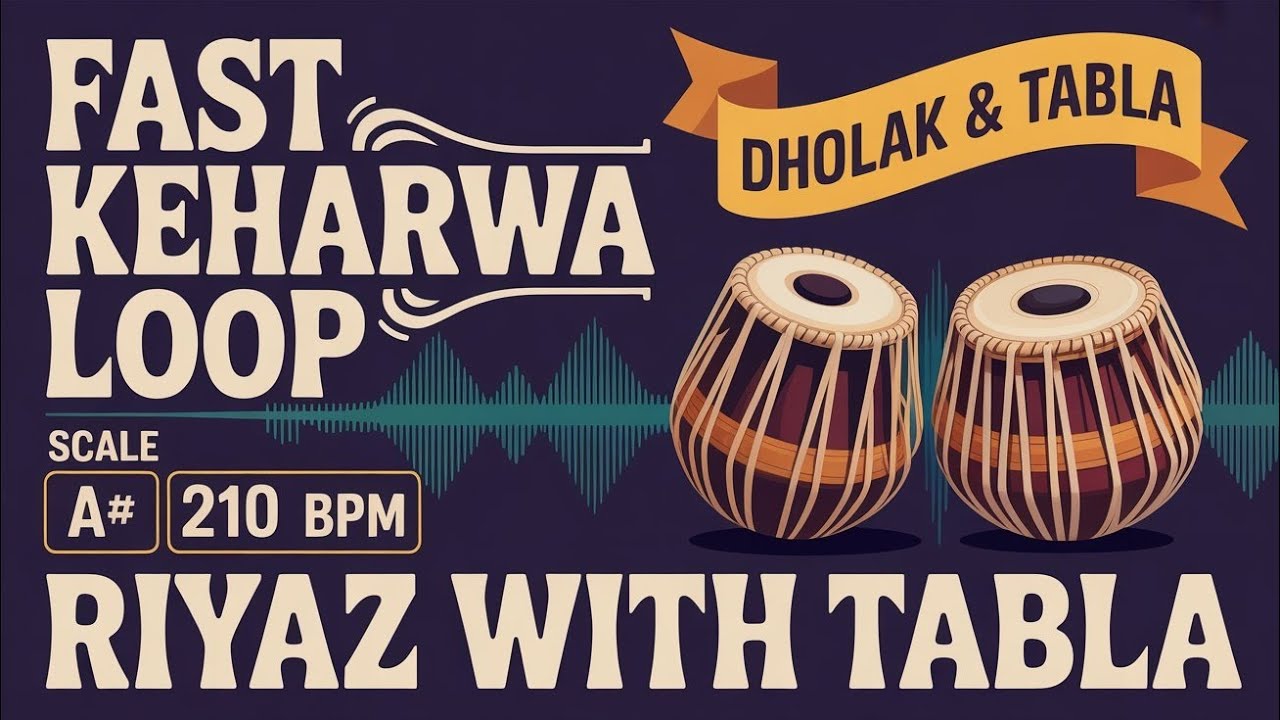 Fast Keharwa Loop for all Songs | 210 BPM | A# Kali 5 | Dholak & Tabla #rhythm #riyazwithtabla