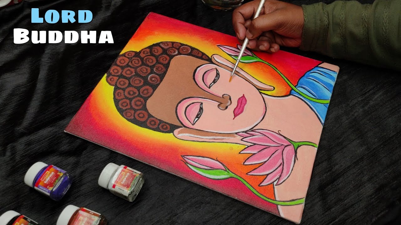Buddha canvas painting | acrylic painting | step by step lord Buddhapainting | acrylic budha drawing