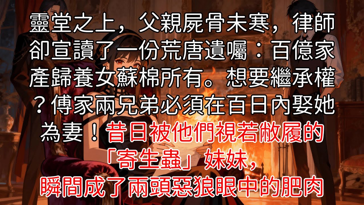 「完結」《百億遺囑：瘋批兄弟為我折腰》父親死後，留下一份荒唐遺囑：百億家產歸養女所有，兩兄弟誰能娶她，誰才能繼承——限時100天。 #偽骨科 #反轉 #豪門 #女性覺醒