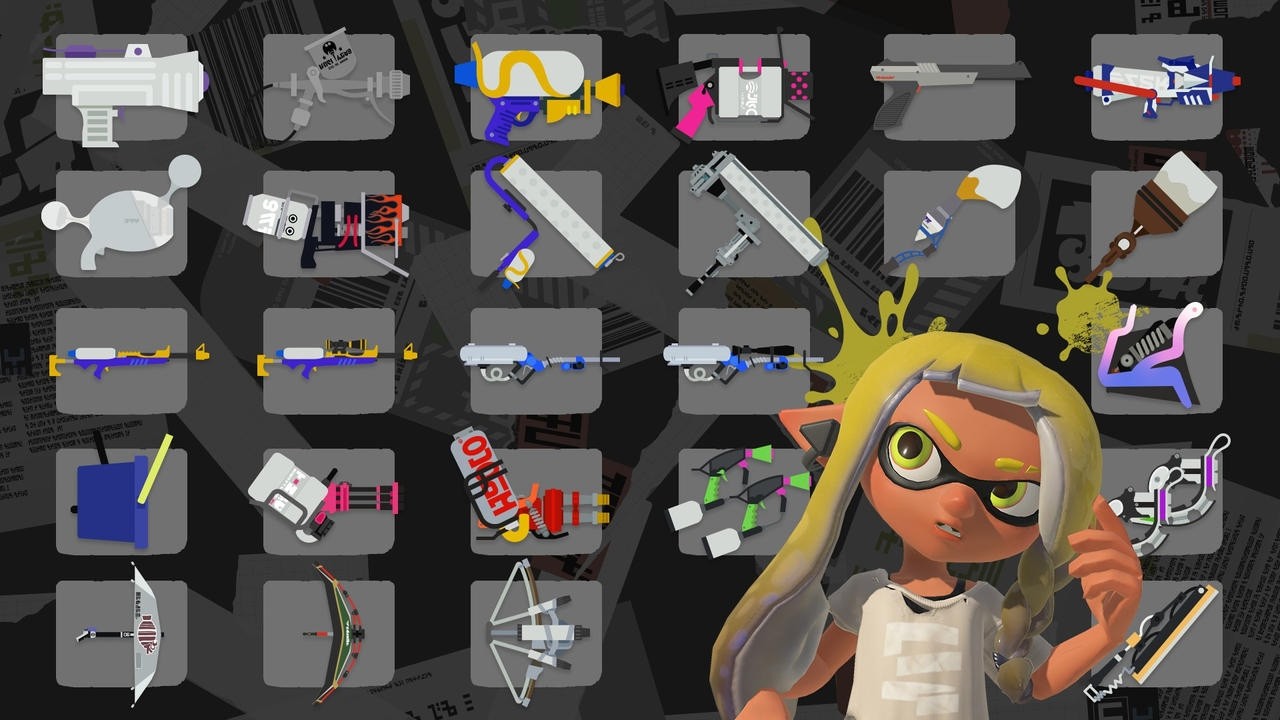 Playing Splatoon with one of every type of weapon