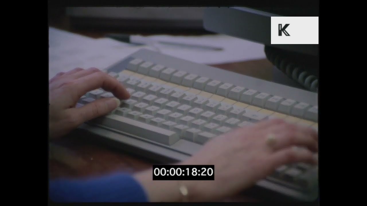 1980s Close Up Keyboard Typing Computer Screen