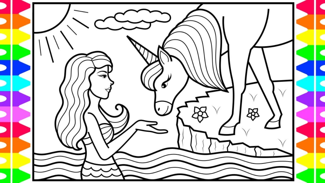 How to Draw a Mermaid and Unicorn for Kids 💜💚💛💗Mermaid and Unicorn Drawing and Coloring Pages