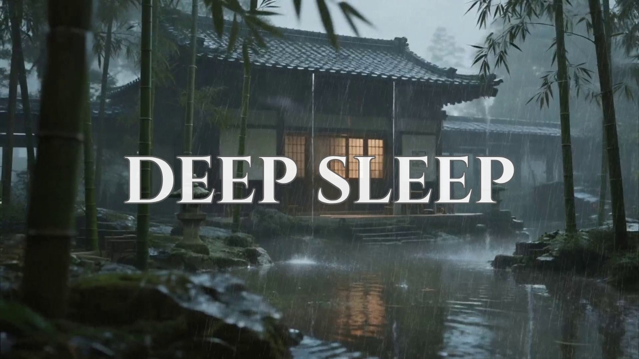 12 Hours Incredibly Peaceful Night Rain at Dark Japanese Temple Pond for Your Deepest Relaxation 🌙
