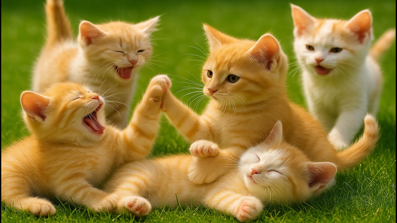 Cute Cat Video 🐱🌼 &ndash; Playful Colorful Kittens Chasing Mice Outdoors in 4K