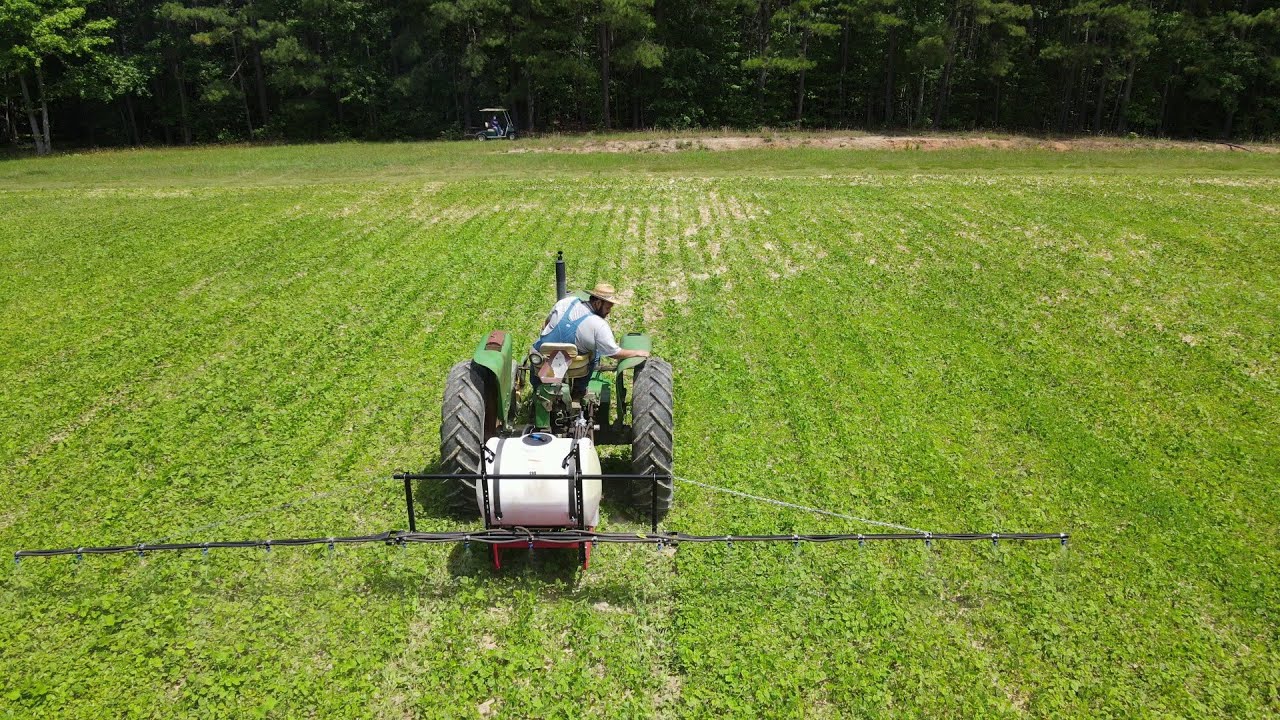 Spraying Soybeans on rows that line up with tires