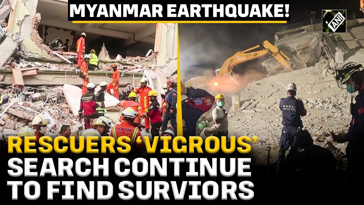Rescue teams continue vigorous search for survivors between toppled temples and building in Mandalay