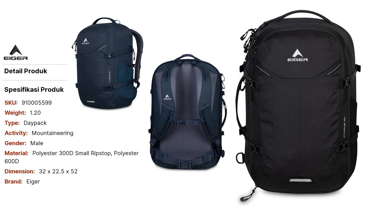 TAS EIGER X-CYPRUS 40L 3LOGIC BLACK || SKU#: 910005599 || EIGER TERBARU 2021 MULTIFUNGSI BACKPACK