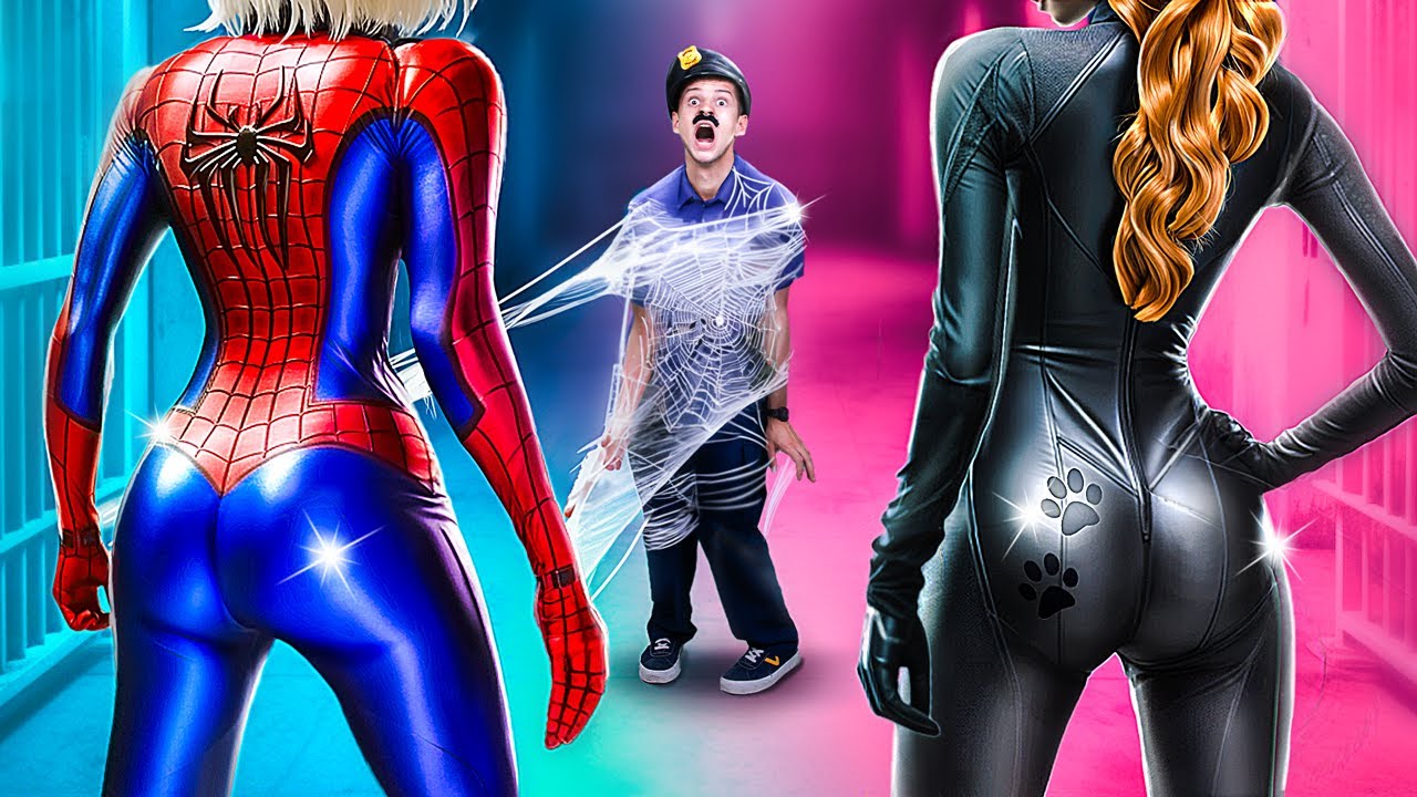 감옥에 슈퍼히어로! 엄청난 숨바꼭질 박스 챌린지! 현실에 스파이더 걸!