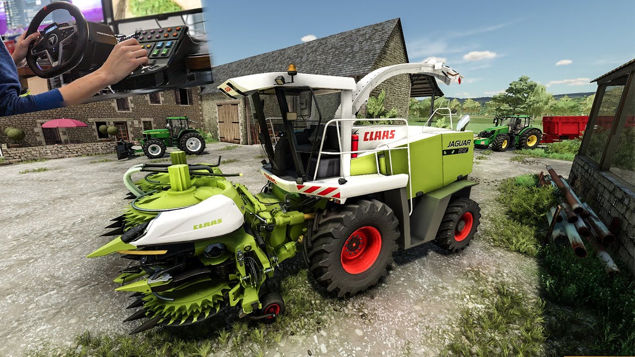 2001 Claas Jaguar 890 в действии на ферме (работа с силосом) | Геймплей FS 22 Thrustmaster T248