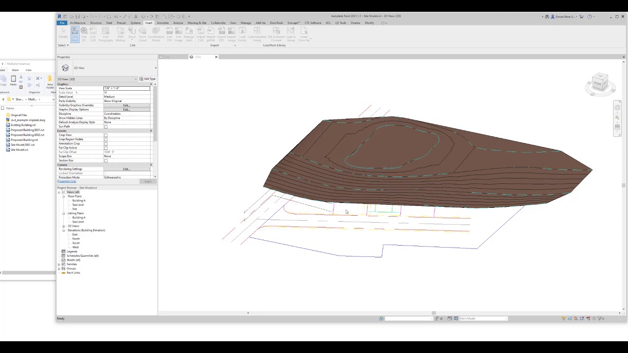 Общие координаты Revit — несколько экземпляров зданий