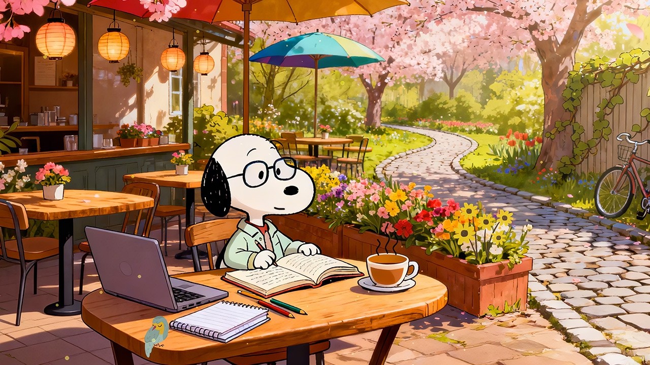 Snoopy’s Spring Coffee Shop 🌸 Lofi Hip Hop - Chill Beats to Relax / Study to ☕️ Aesthetic Spring