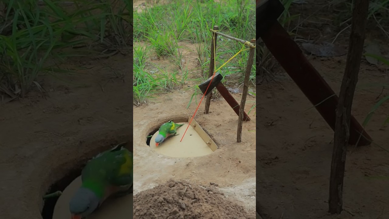 Amazing Effective Green Parrot Trap With Underground Technique Trapping #animaltrap #birdtrap #short