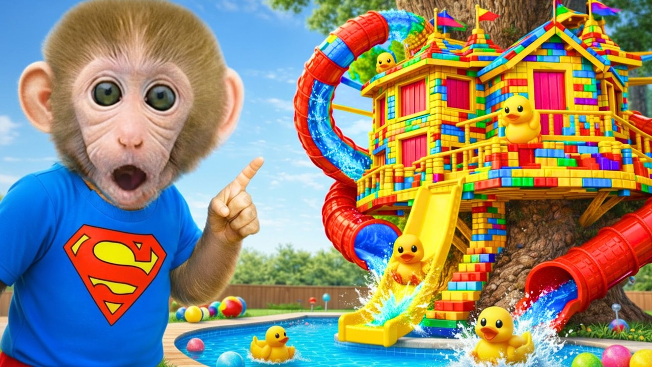 小さな猿 BonBon が巨大なカラフルツリーハウスを発見する🌳🏠🐒 | BonBon Japanese