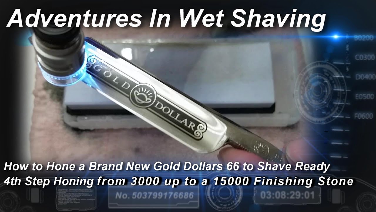 How to Hone a Brand New Gold Dollar 66, Honing from 3000 up to a 15000 Finishing Whetstone Part 4