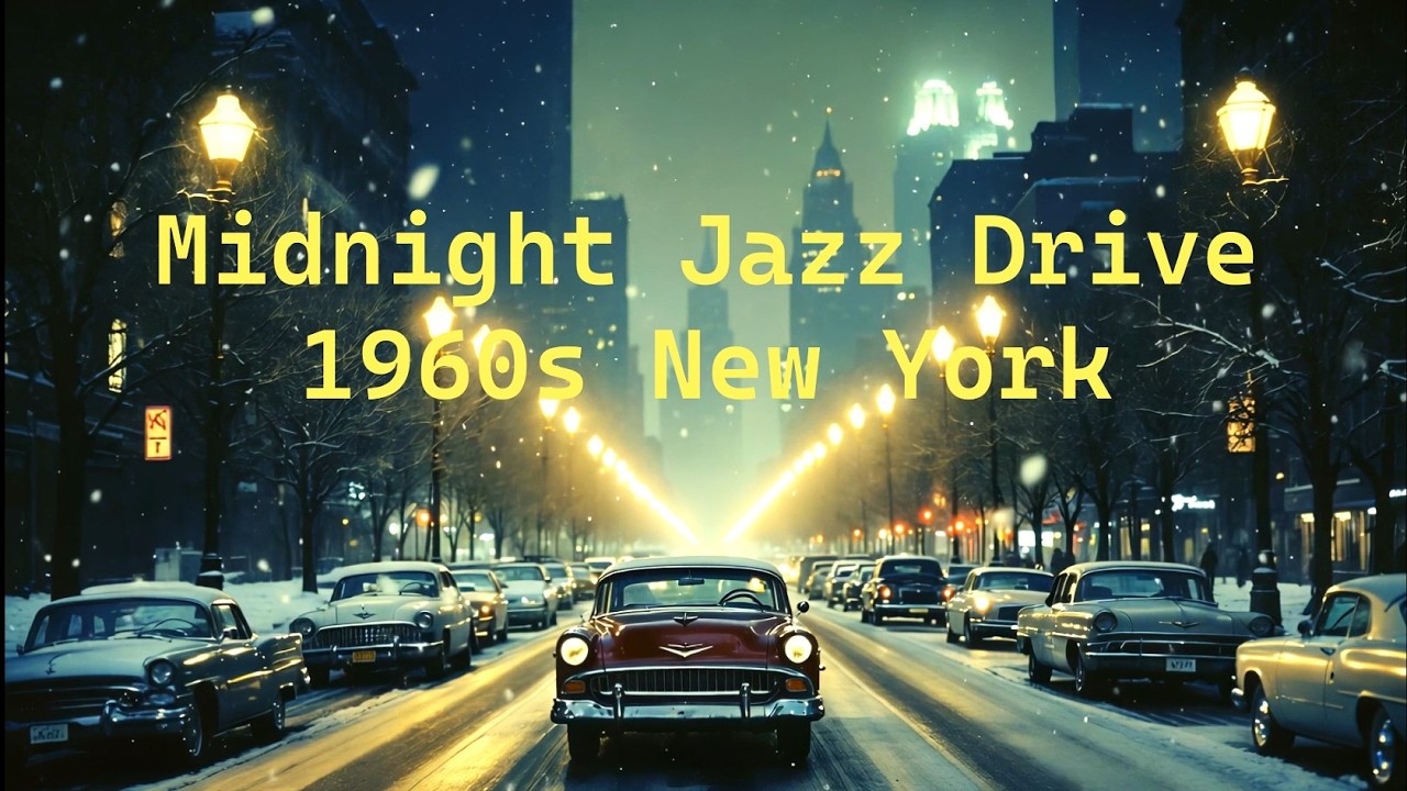 Midnight Jazz Drive Through Snowy 1960s New York | Vintage Winter Ambience