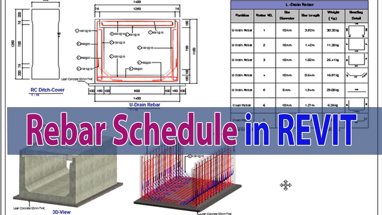Rebar Schedule  for U-Drain in REVIT | Quantity Takeoff  in Revit