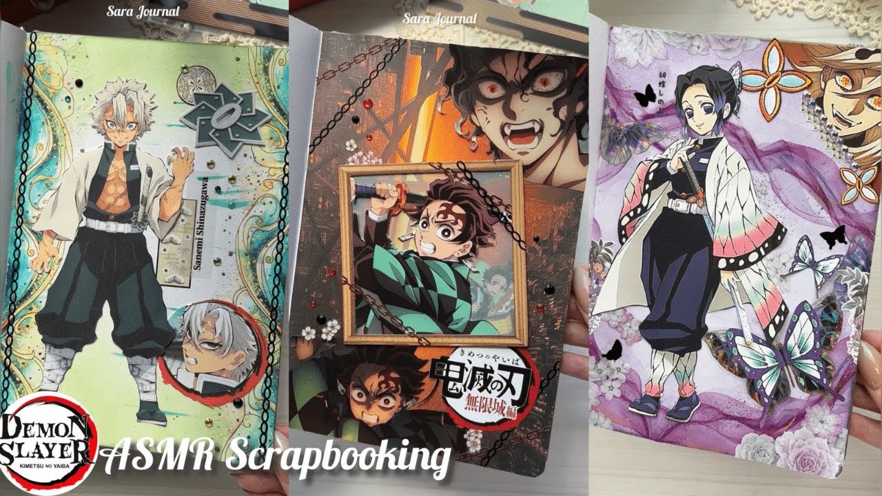 ASMR Scrapbooking Demon Slayer Anime Journaling✨Artistic Journal  With Me｜Creative Journaling