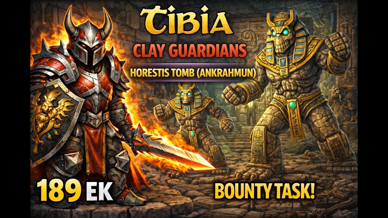 Tibia Bounty Task, Clay Guardian Hunt in Horestis Tomb (Ankrahmun) | 189 EK (Bestiary, Task Run)
