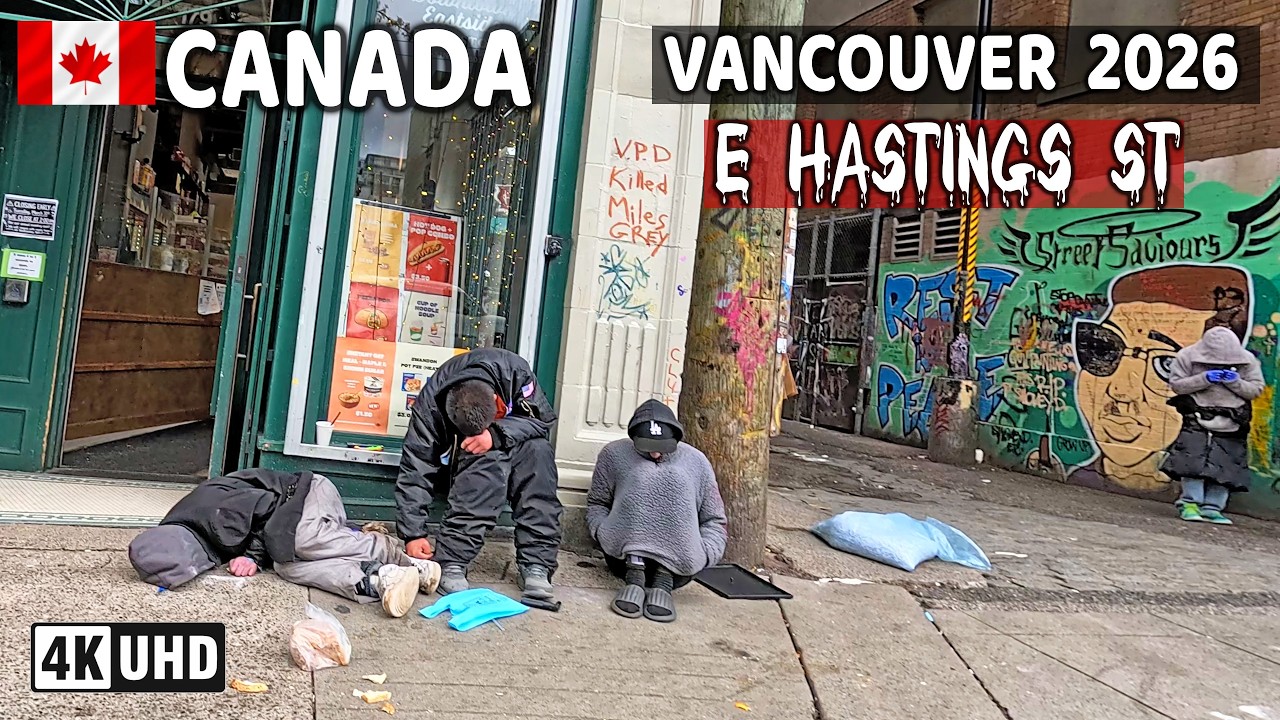 🇨🇦 【4K】 East Hastings St. Downtown Vancouver BC, Canada. Street Walk.