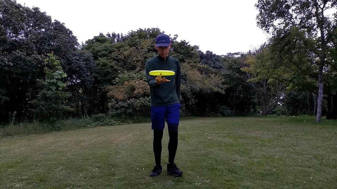 フリスビー、ワンハンド・セルフスピンとネイルディレイ（クロック、時計回り）frisbee(flying disc) self spin, nail delay (clock, center)
