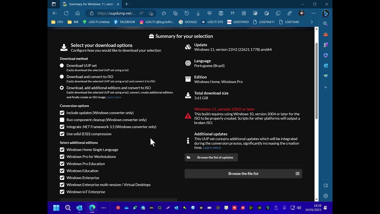 UUP DUMP BAIXE E CRIE SUA PROPRIA ISO OU ESD DO W10 WS2022 E W11 MANEIRA PRATICA E RÁPIDA